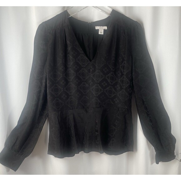 LEWIT Silk Blend Jacquard Peplum Blouse In Black Sz S New - Picture 2 of 8